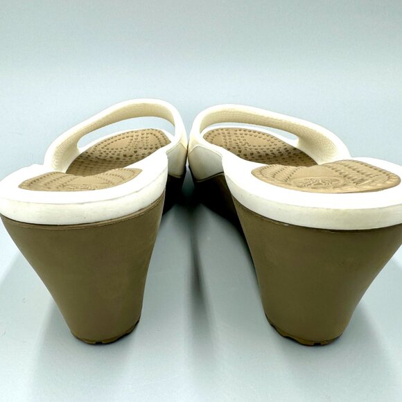 Crocs Sassari Wedge Comfort Slip On Slide Sandals Women’s Size 8 White Taupe - Picture 7 of 7